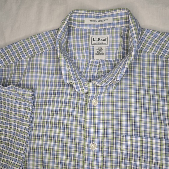 L.L. Bean Other - LL Bean Button Up Shirt Large Green Blue Wrinkle Resistant Check‎ Pocket Preppy